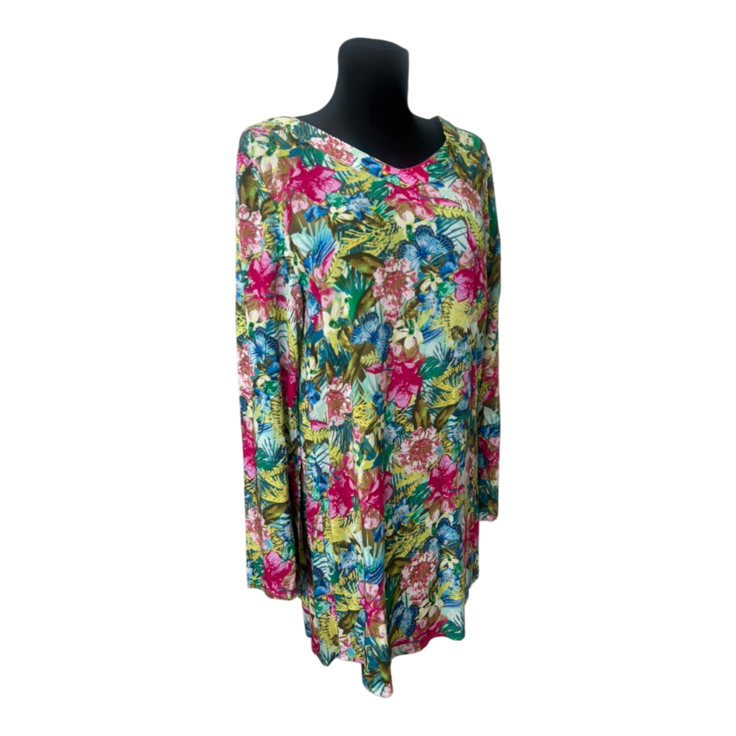UP2 Fashion Kleid Damen Gr. 44 Bunt Blumen Tropical Langarm Tunika Freizeit
