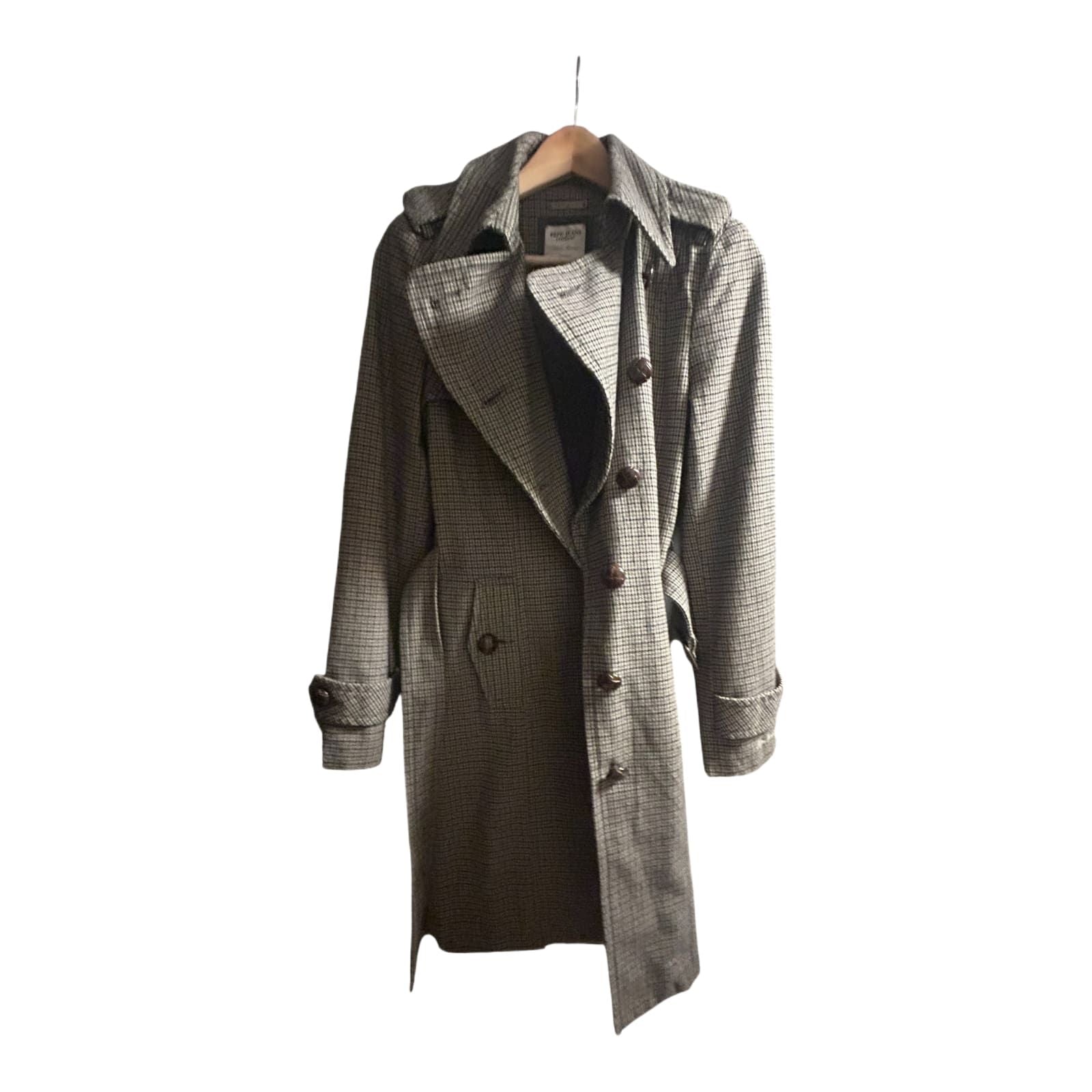 Pepe Jeans Trenchcoat Damen Gr S Hahnentritt Beige Schwarz Gürtel Klassisch