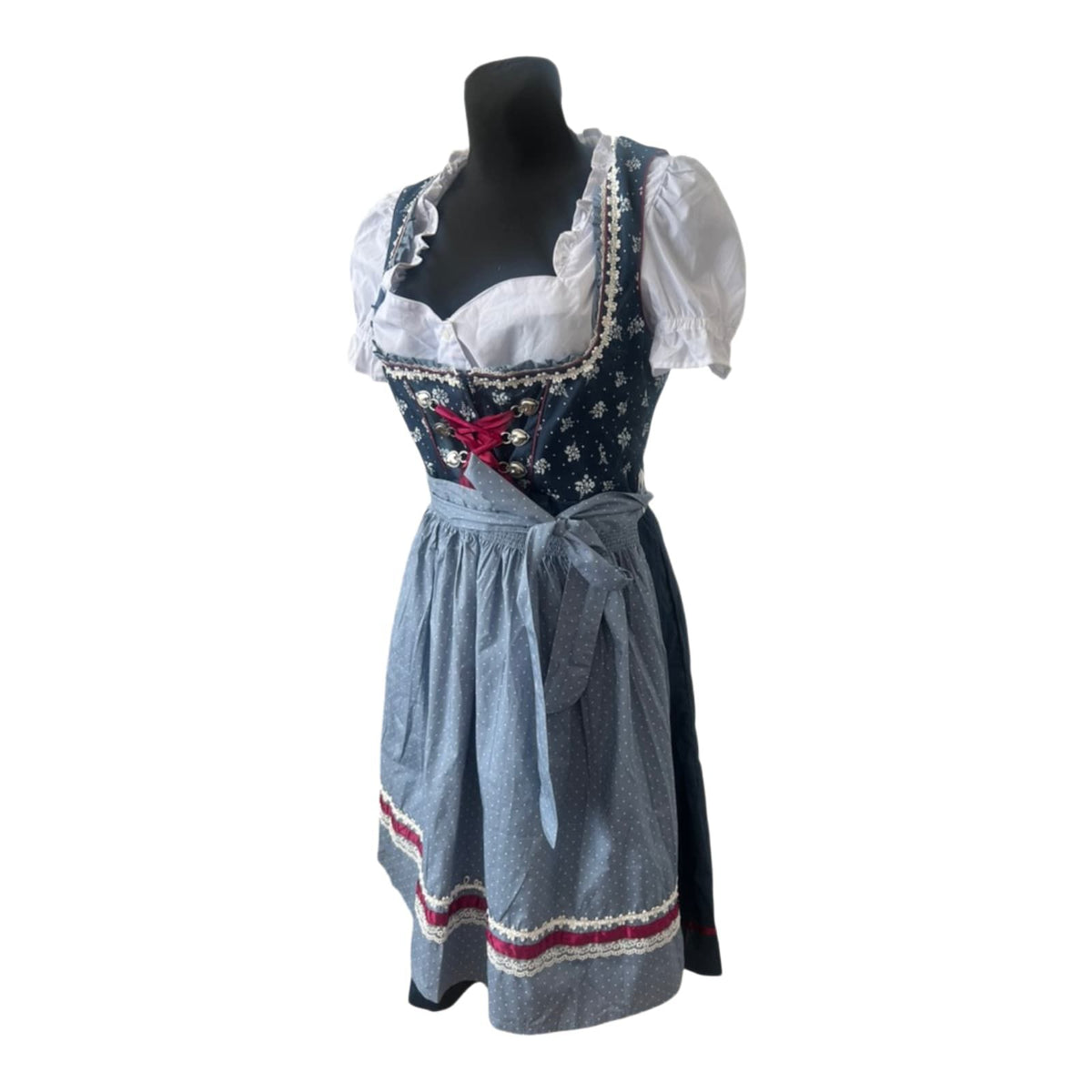Esmara Dirndl Damen Gr. 44 Blau Weiß 3-teilig Trachtenkleid Baumwolle Oktoberfest