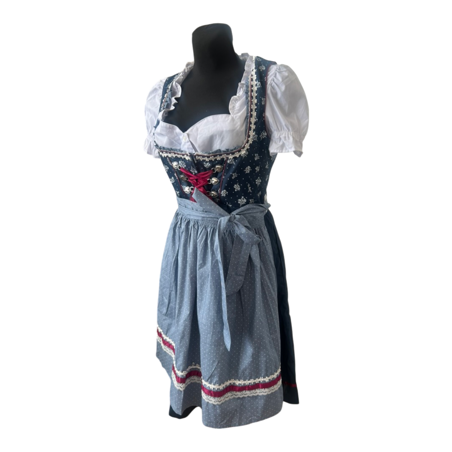 Esmara Dirndl Damen Gr. 44 Blau Weiß 3-teilig Trachtenkleid Baumwolle Oktoberfest