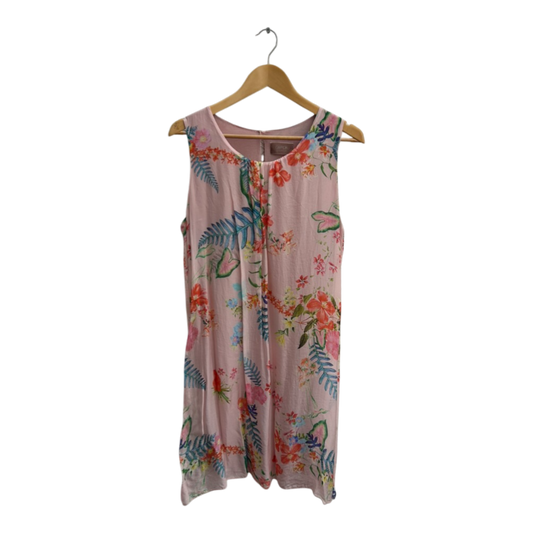 Cartoon Kleid Damen Dress Damenkleid Gr 40 Rosa Blumen Sommer Seide Viskose Boho