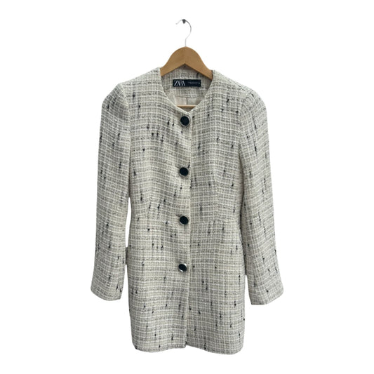 ZARA Damen Blazer Gr XS Bouclé Tweed Beige Elegant Klassisch Vintage Look