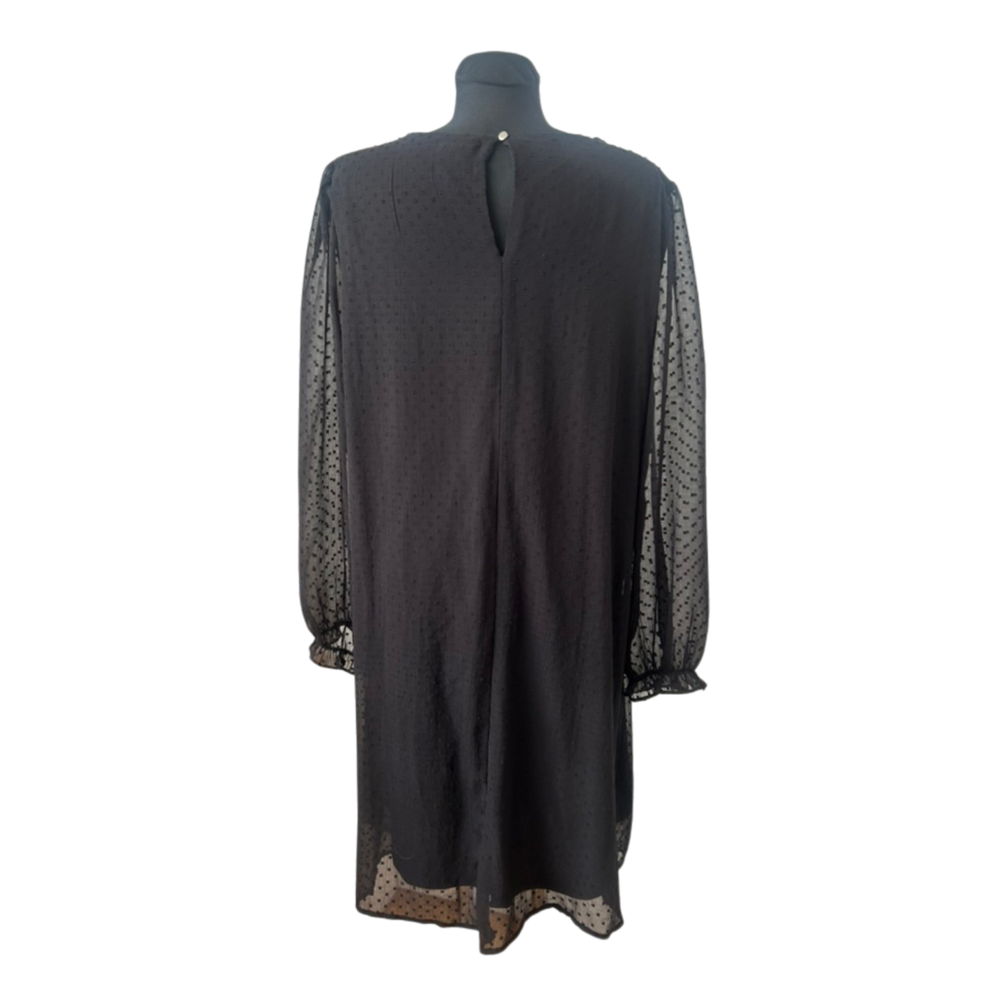 FSTVL Damen Kleid Gr. 50 Schwarz Chiffon Plissee Tupfen V-Ausschnitt Midi