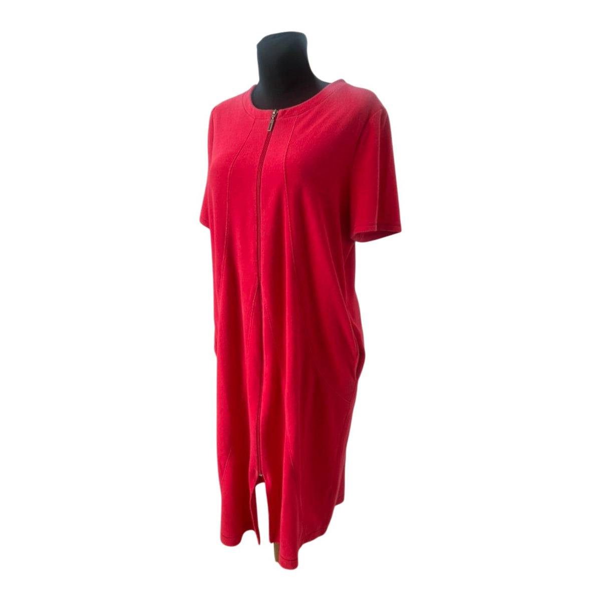 Rösch Damen Bademantel Gr. 46 Rot Frottee Reißverschluss Baumwolle Viskose