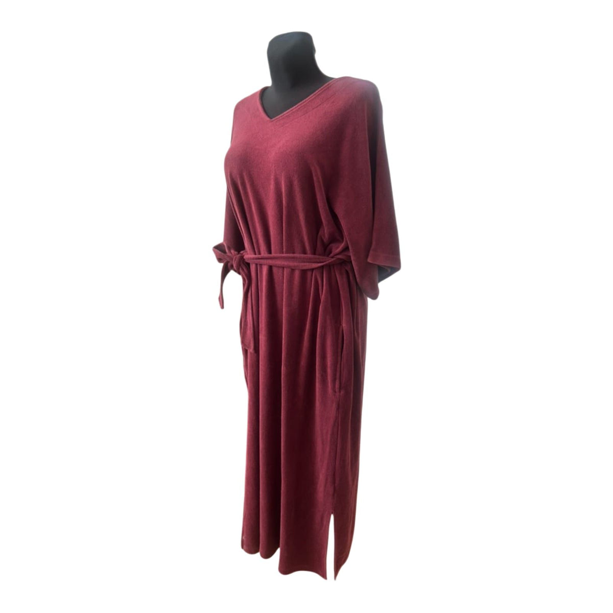 DW-Shop Damen Bademantel Gr. 44 46 Bordeaux Reinschlüpf Bademantel Gürtel Baumwolle