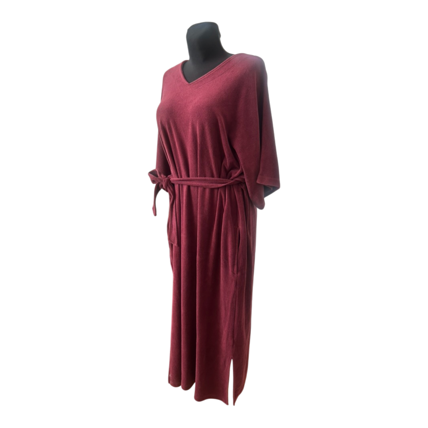 DW-Shop Damen Bademantel Gr. 44 46 Bordeaux Reinschlüpf Bademantel Gürtel Baumwolle