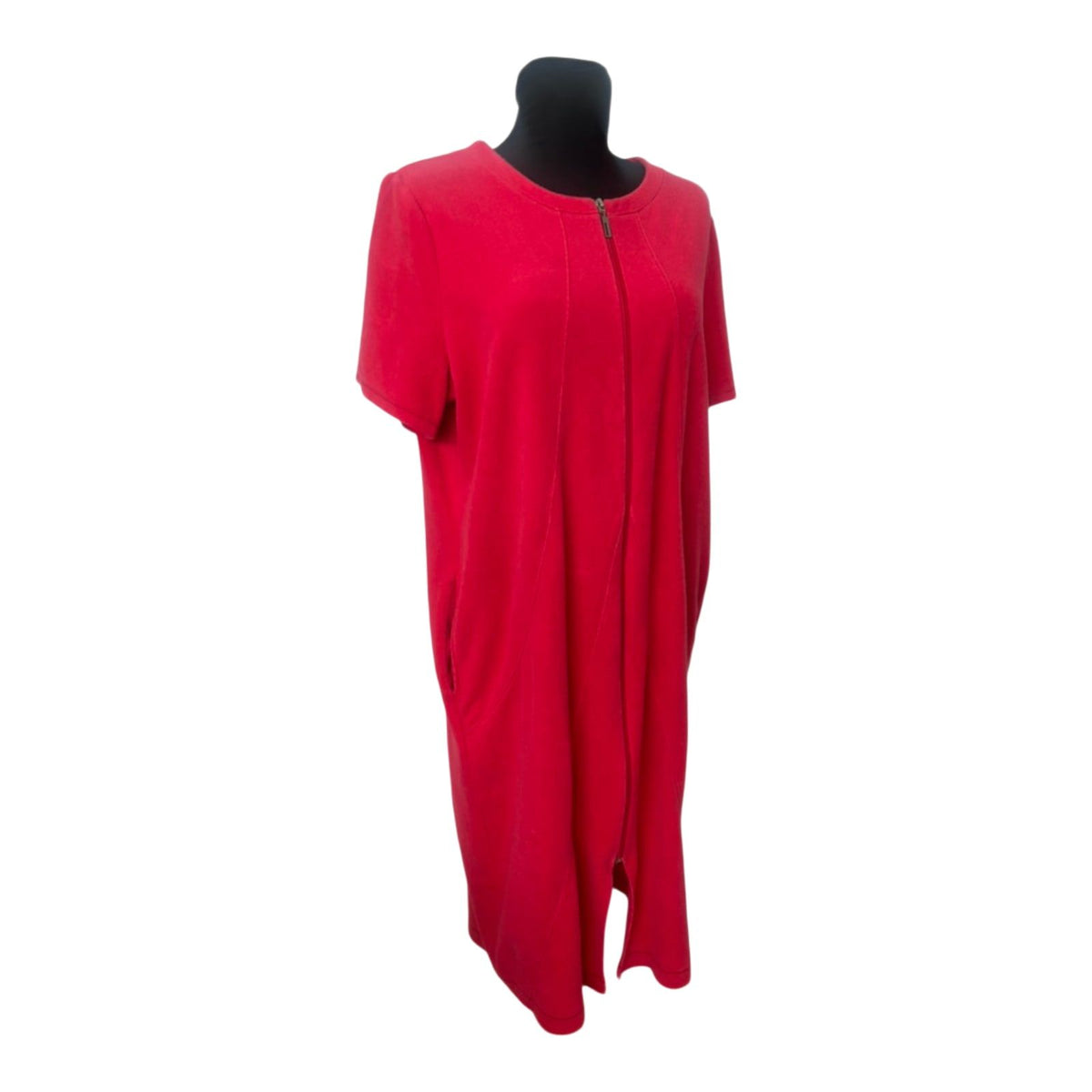 Rösch Damen Bademantel Gr. 46 Rot Frottee Reißverschluss Baumwolle Viskose