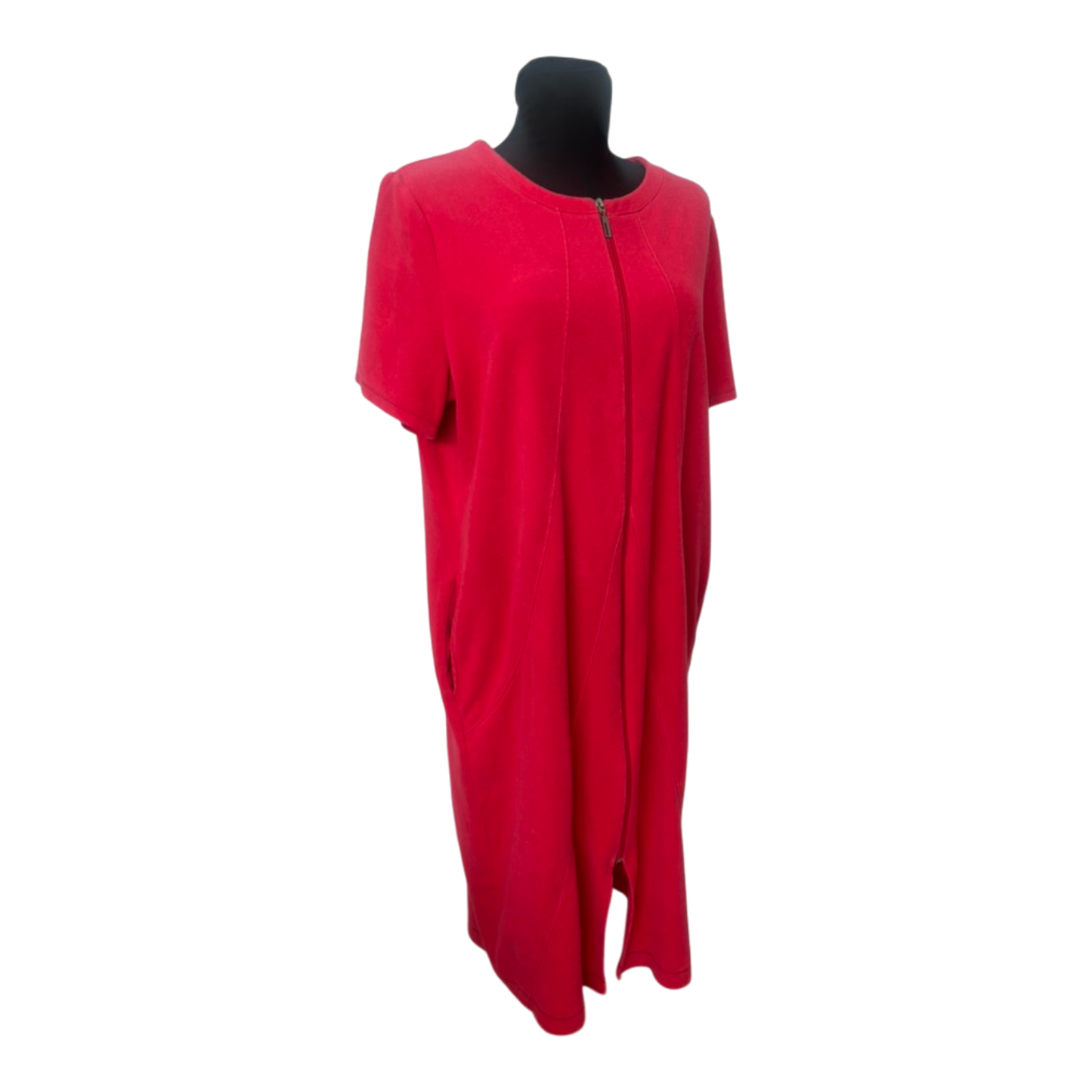 Rösch Damen Bademantel Gr. 46 Rot Frottee Reißverschluss Baumwolle Viskose
