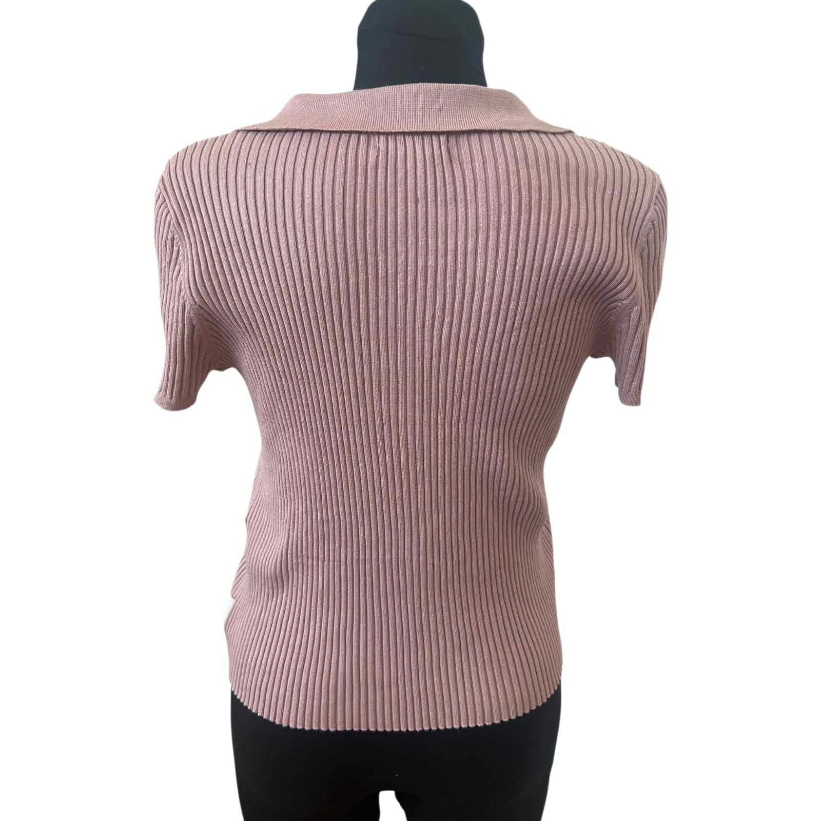 Calvin Klein Pullover Kurzarm Damen Gr M Rosa Gerippt NEU Kragen Elegant