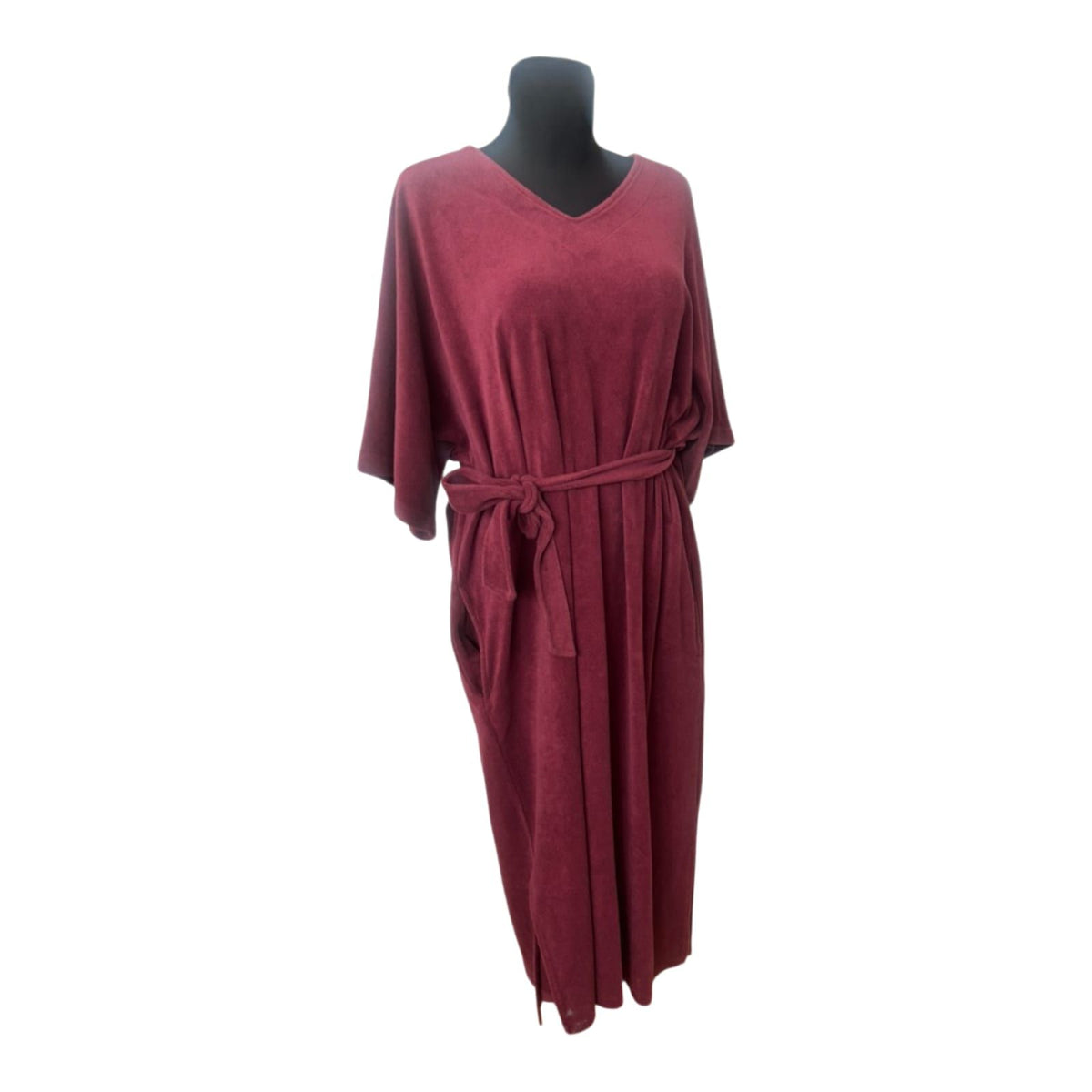 DW-Shop Damen Bademantel Gr. 44 46 Bordeaux Reinschlüpf Bademantel Gürtel Baumwolle