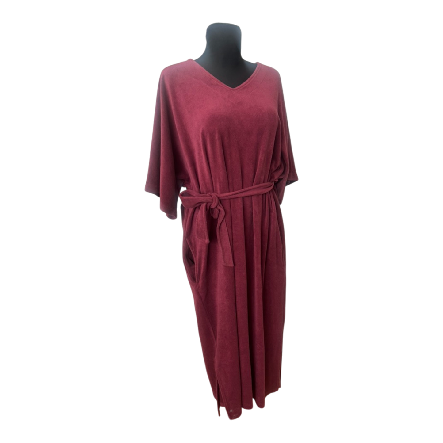 DW-Shop Damen Bademantel Gr. 44 46 Bordeaux Reinschlüpf Bademantel Gürtel Baumwolle