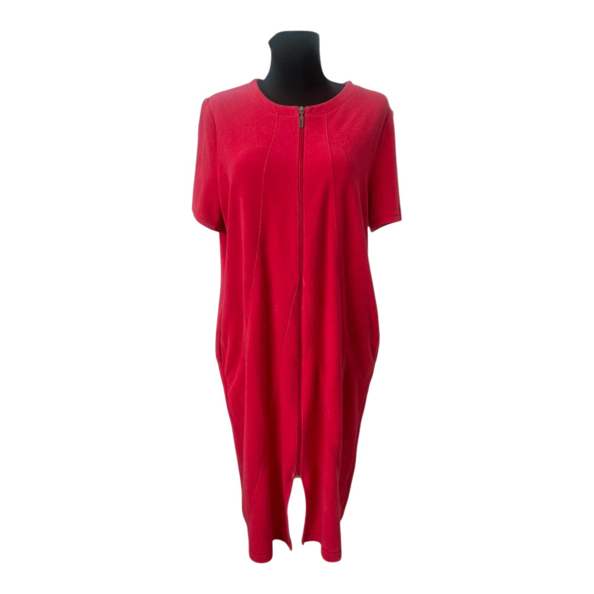 Rösch Damen Bademantel Gr. 46 Rot Frottee Reißverschluss Baumwolle Viskose