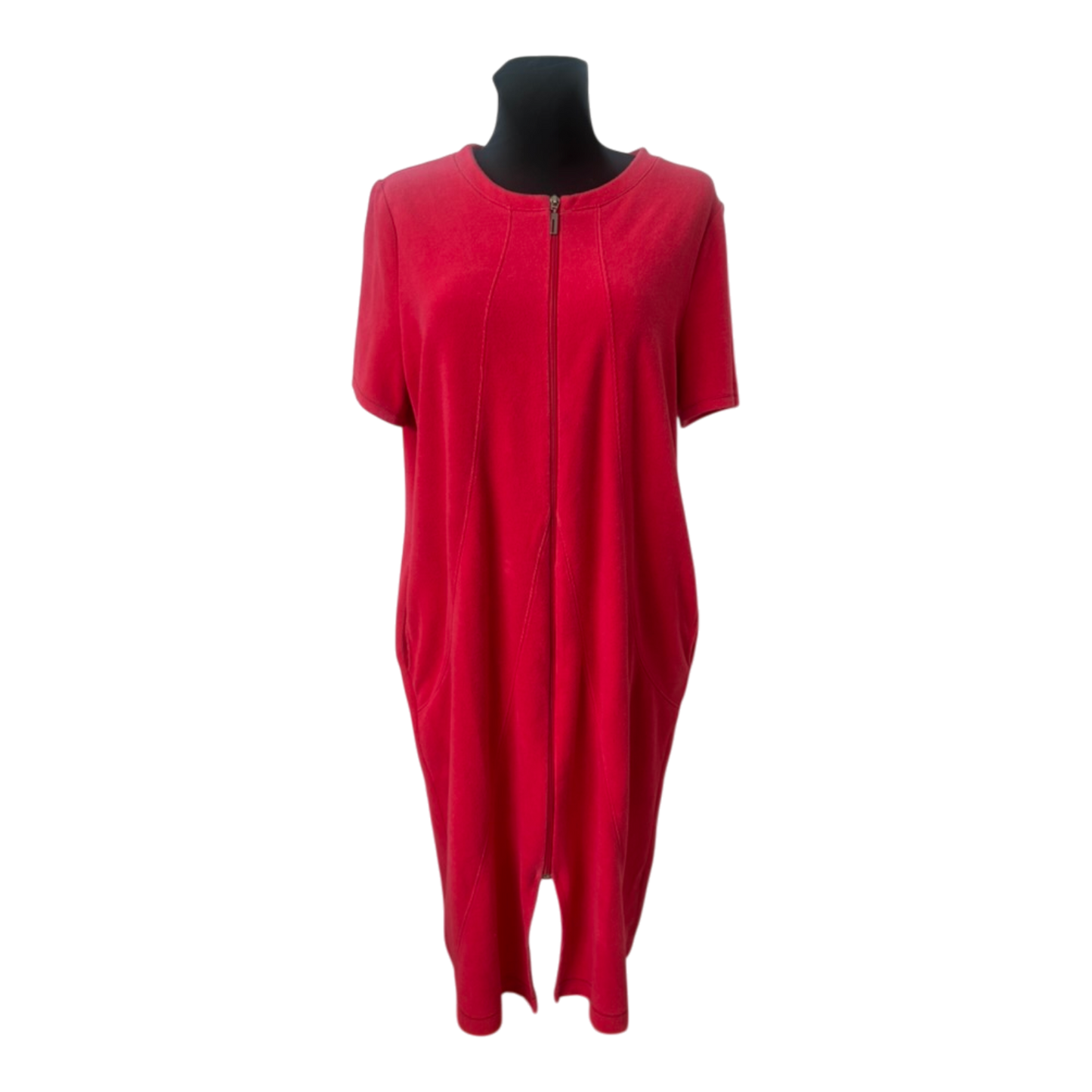 Rösch Damen Bademantel Gr. 46 Rot Frottee Reißverschluss Baumwolle Viskose