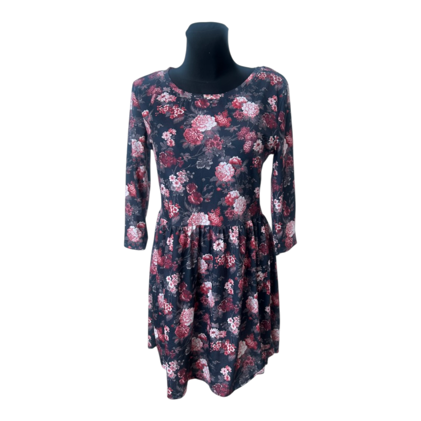 Clockhouse Damen Kleid XXL Schwarz Blumen 3/4 Arm Freizeit Stretch Jersey