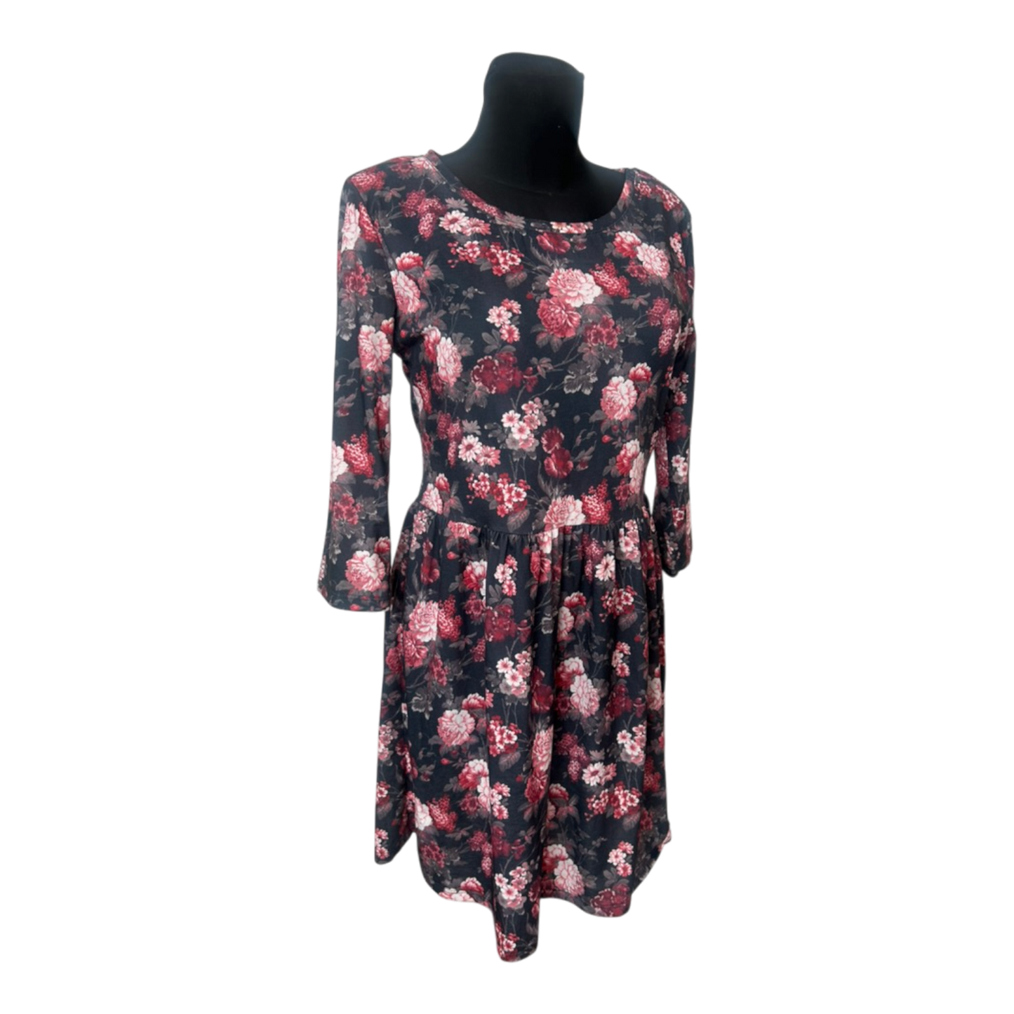Clockhouse Damen Kleid XXL Schwarz Blumen 3/4 Arm Freizeit Stretch Jersey