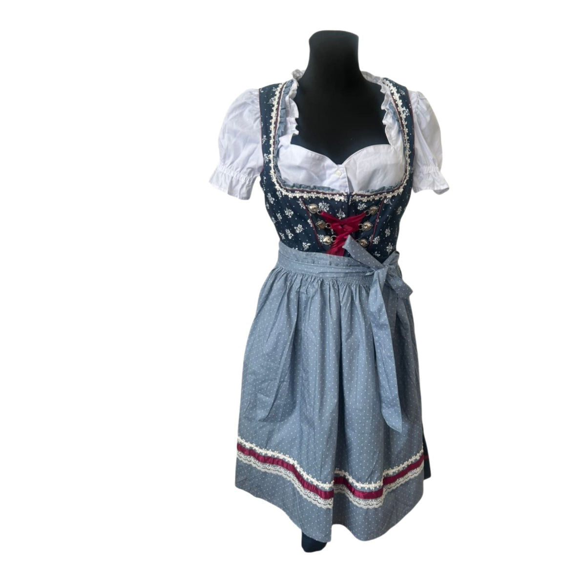Esmara Dirndl Damen Gr. 44 Blau Weiß 3-teilig Trachtenkleid Baumwolle Oktoberfest