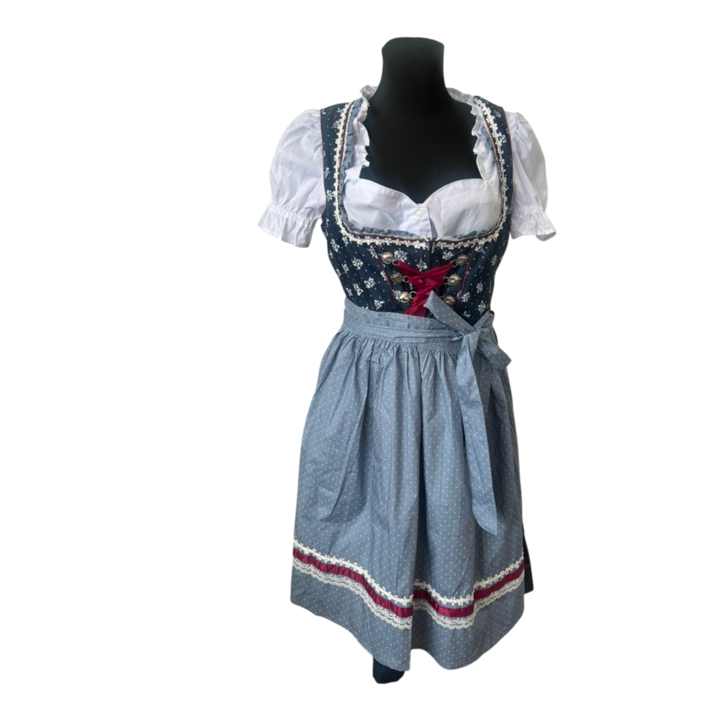 Esmara Dirndl Damen Gr. 44 Blau Weiß 3-teilig Trachtenkleid Baumwolle Oktoberfest
