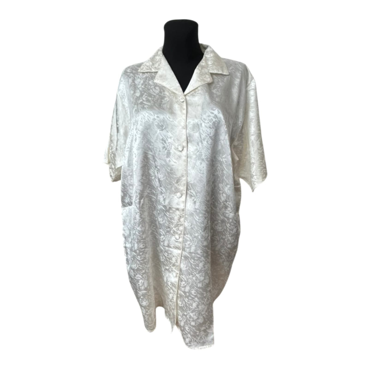 Queentex Nachthemd Damen Gr. 44 Creme Satin Blumenmuster Kurzarm Neu ohne Etikett