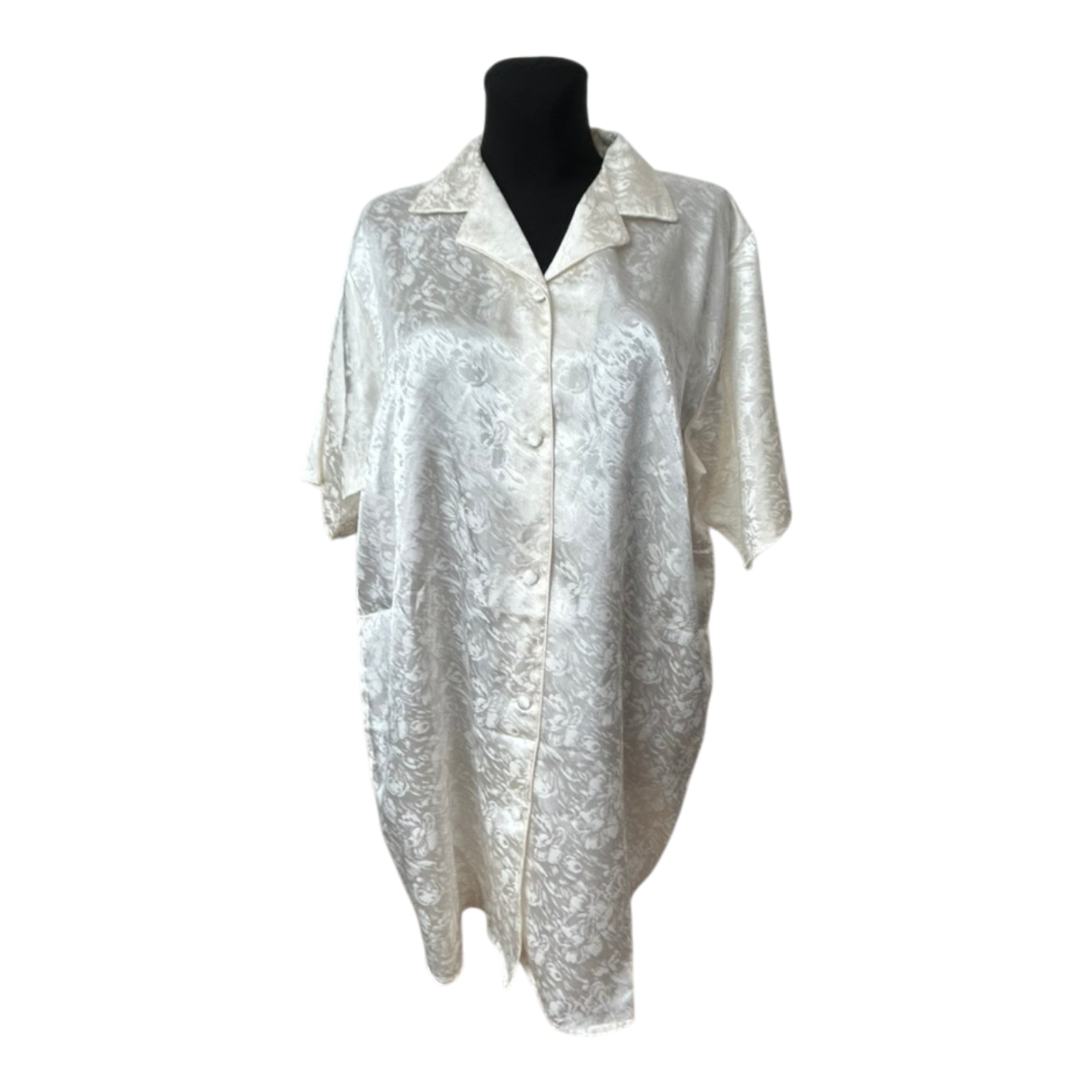 Queentex Nachthemd Damen Gr. 44 Creme Satin Blumenmuster Kurzarm Neu ohne Etikett