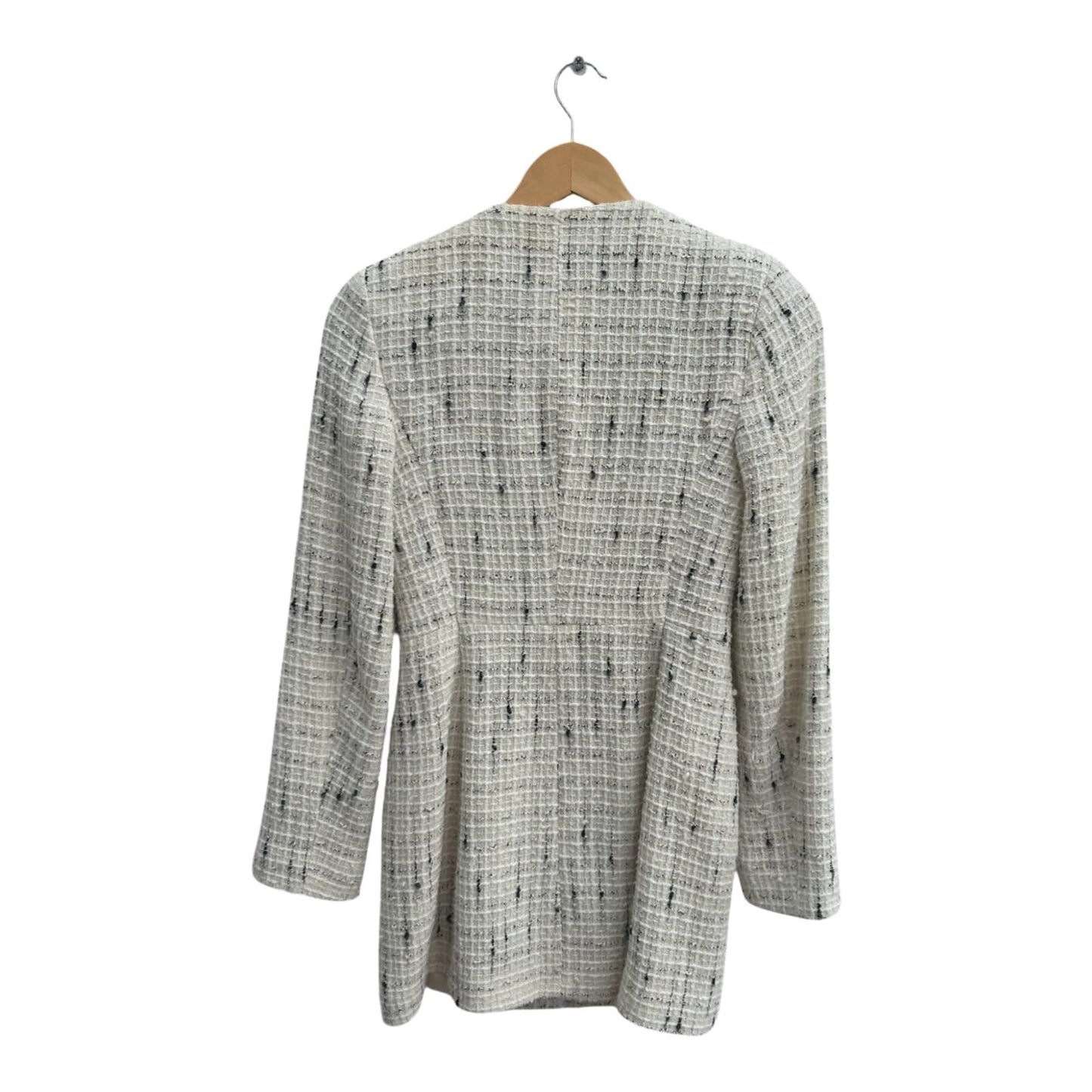 ZARA Damen Blazer Gr XS Bouclé Tweed Beige Elegant Klassisch Vintage Look