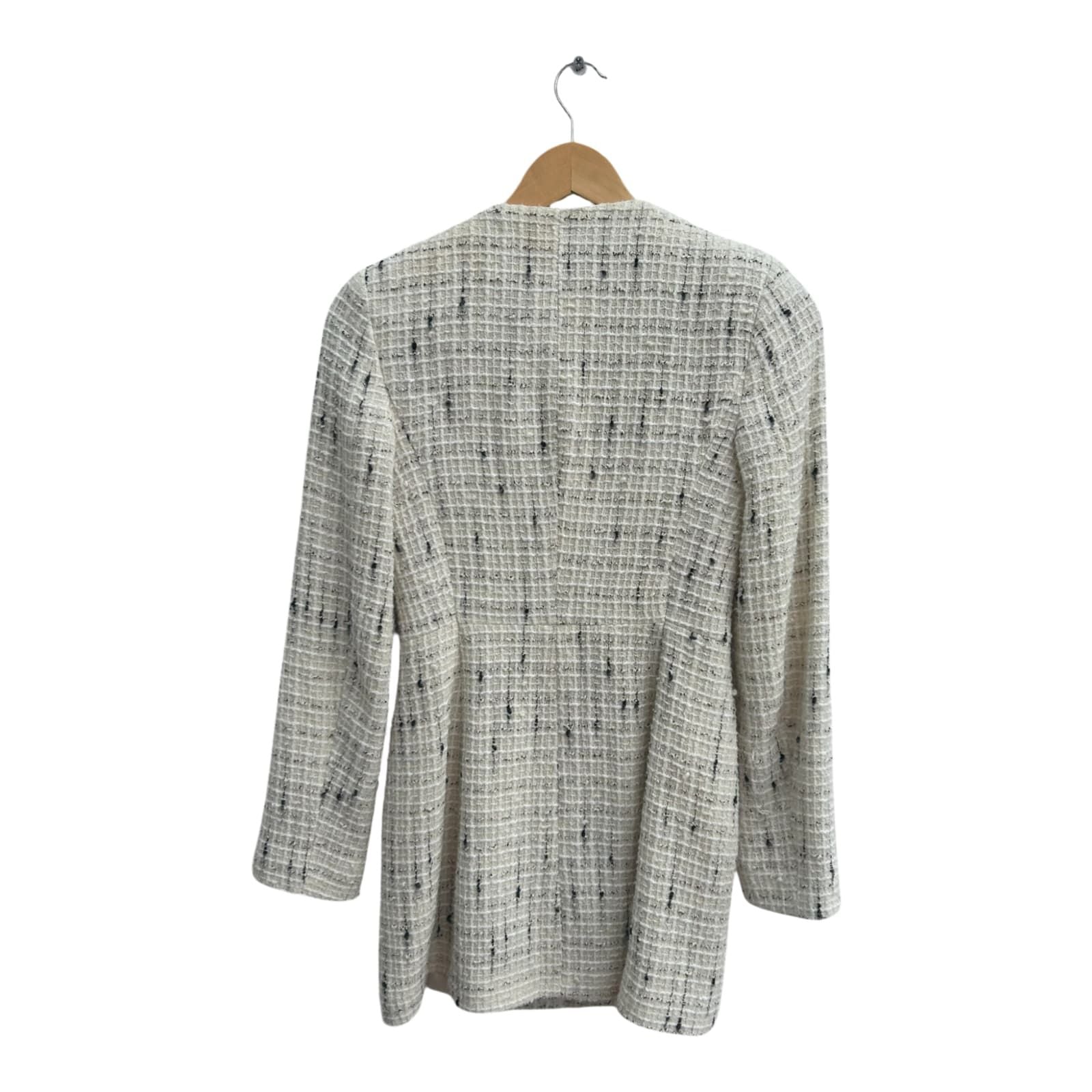 ZARA Damen Blazer Gr XS Bouclé Tweed Beige Elegant Klassisch Vintage Look