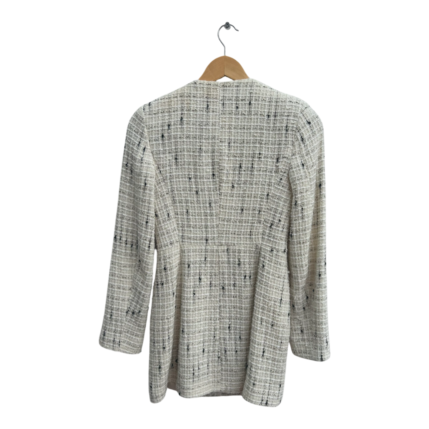 ZARA Damen Blazer Gr XS Bouclé Tweed Beige Elegant Klassisch Vintage Look