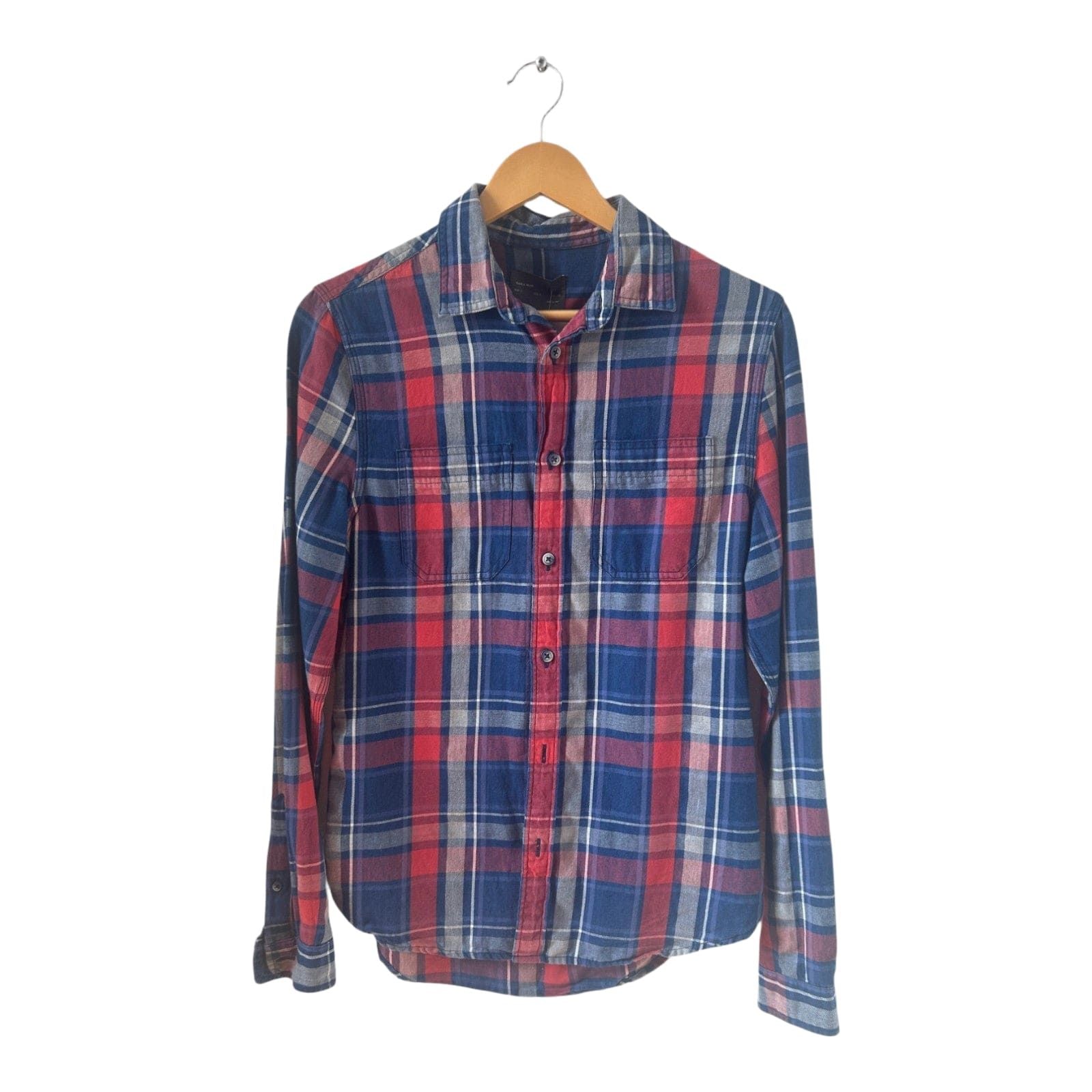 Zara Man Hemd Herren Gr S Blau Rot Kariert Regular Fit Baumwolle Langarm