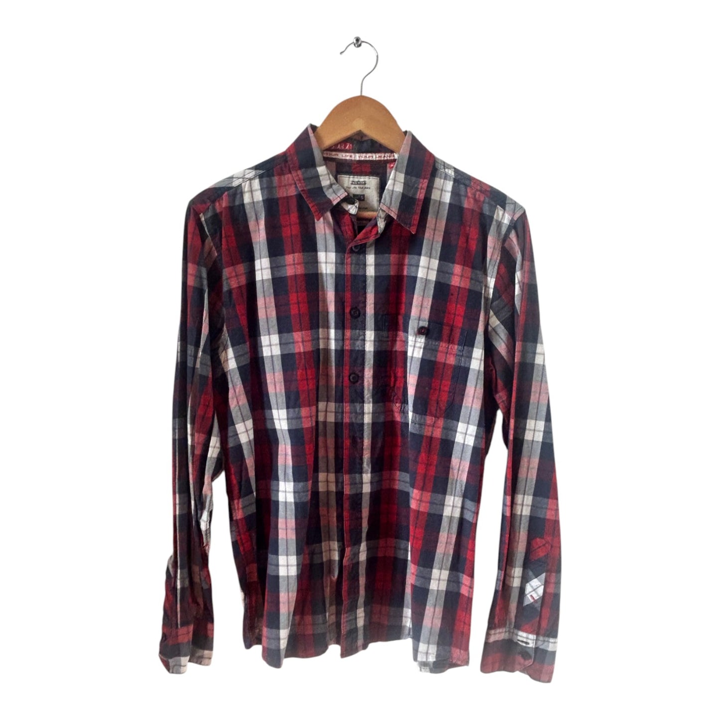 Big Star Hemd Herren Gr S Rot Blau Kariert Baumwolle Langarm Freizeit Casual