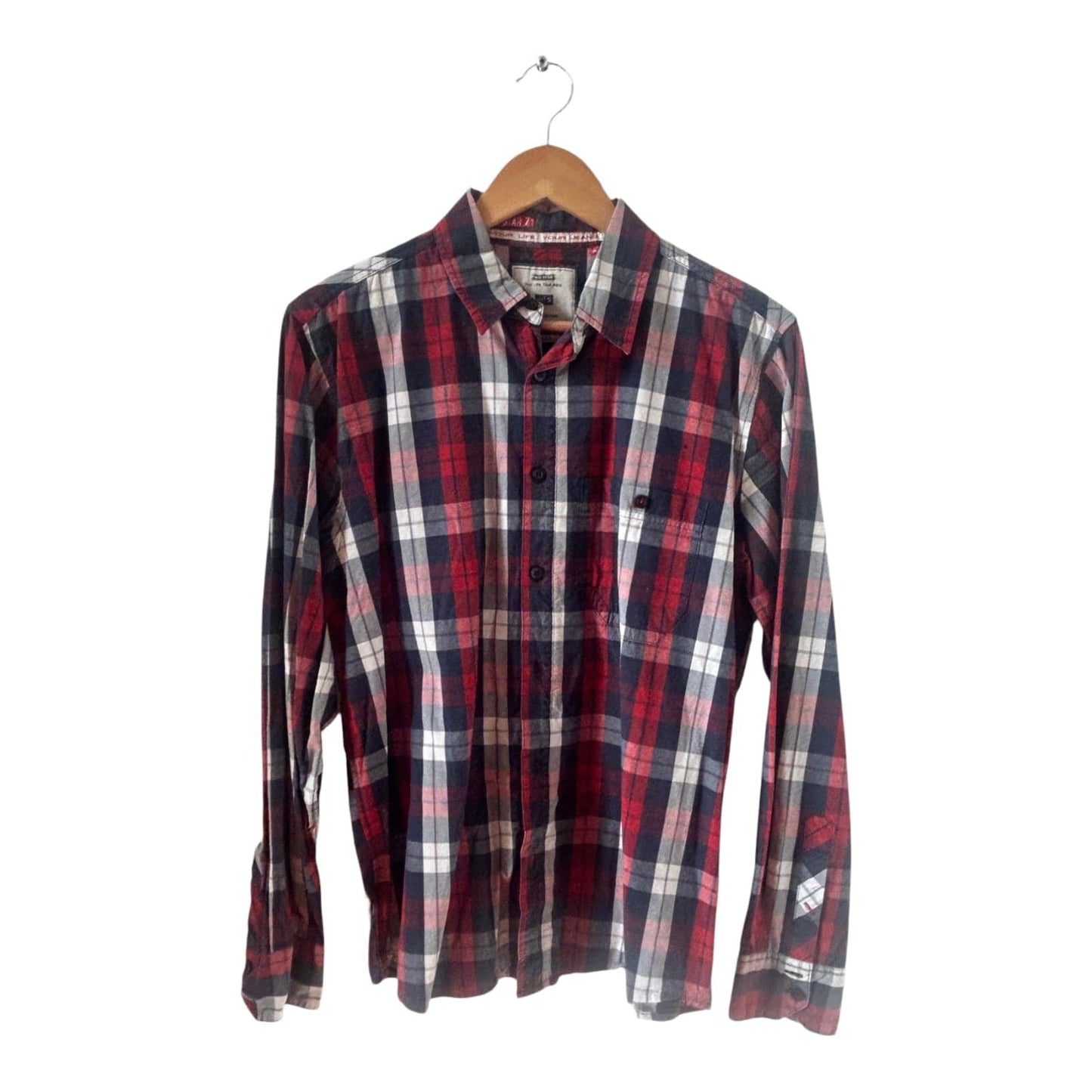 Big Star Hemd Herren Gr S Rot Blau Kariert Baumwolle Langarm Freizeit Casual