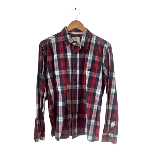 Big Star Hemd Herren Gr S Rot Blau Kariert Baumwolle Langarm Freizeit Casual