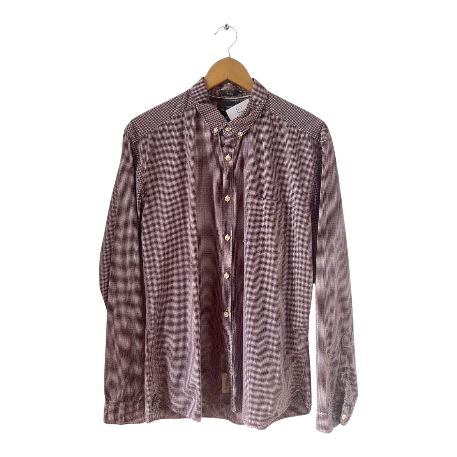 LOGG Hemd Herren Gr L Rot Kariert Baumwolle Langarm Button Down Casual Freizeit