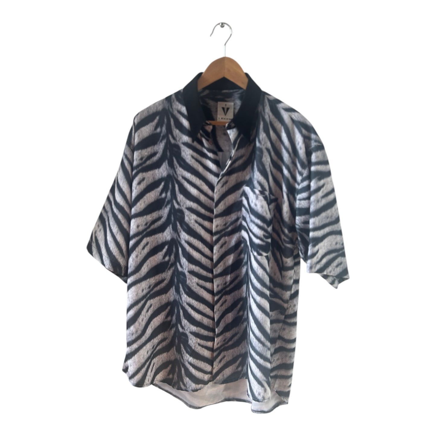 LECHE Hemd Herren Gr L Zebra Muster Kurzarm Baumwolle Kult Retro Festival