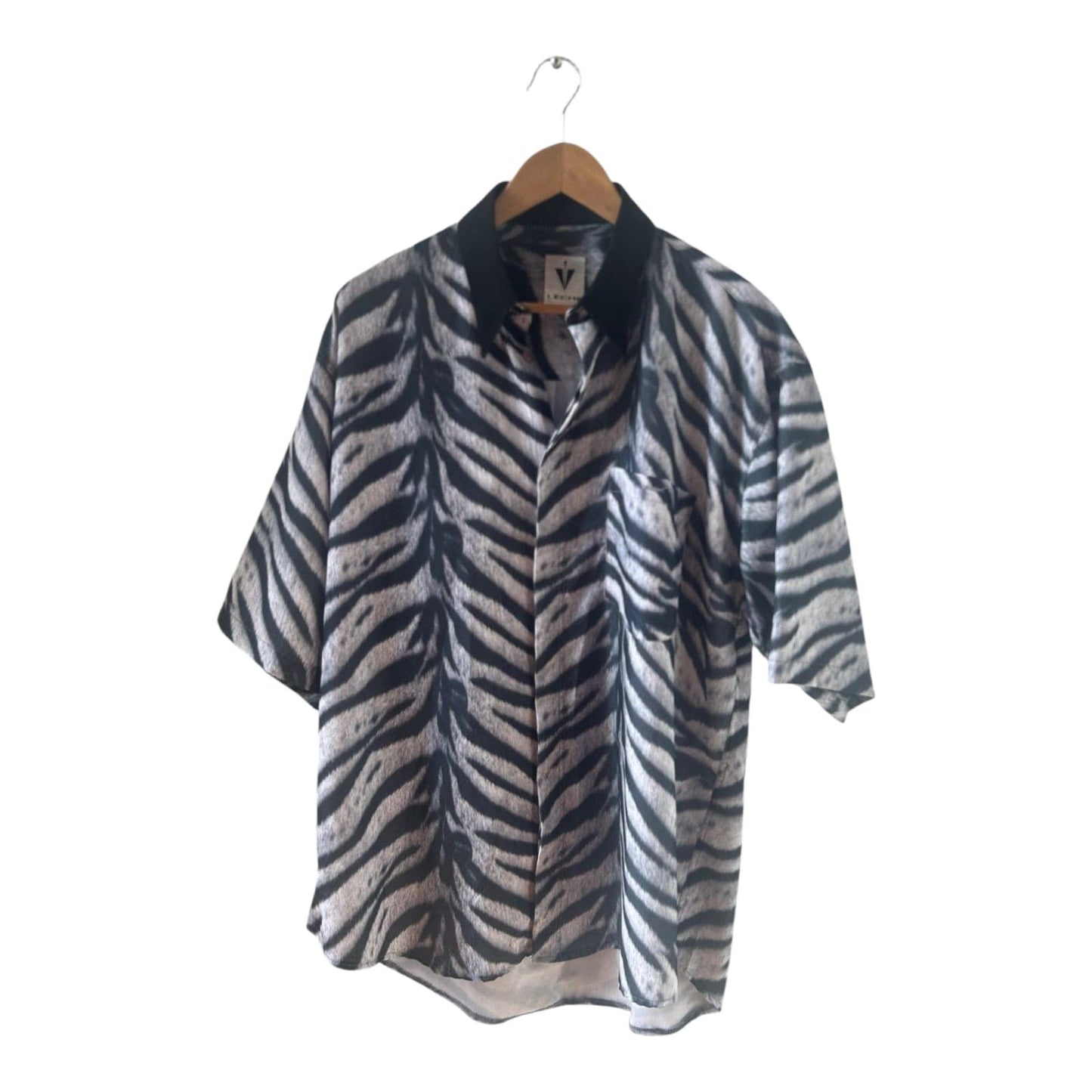 LECHE Hemd Herren Gr L Zebra Muster Kurzarm Baumwolle Kult Retro Festival