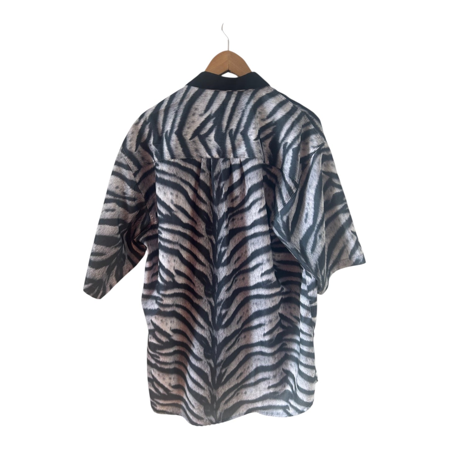 LECHE Hemd Herren Gr L Zebra Muster Kurzarm Baumwolle Kult Retro Festival