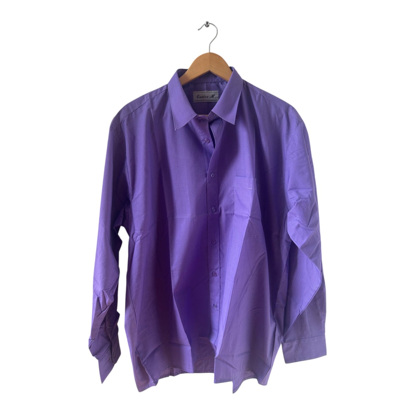 Enrico M Hemd Herren XL Lila Langarm Modern Brusttasche Baumwolle Polyester