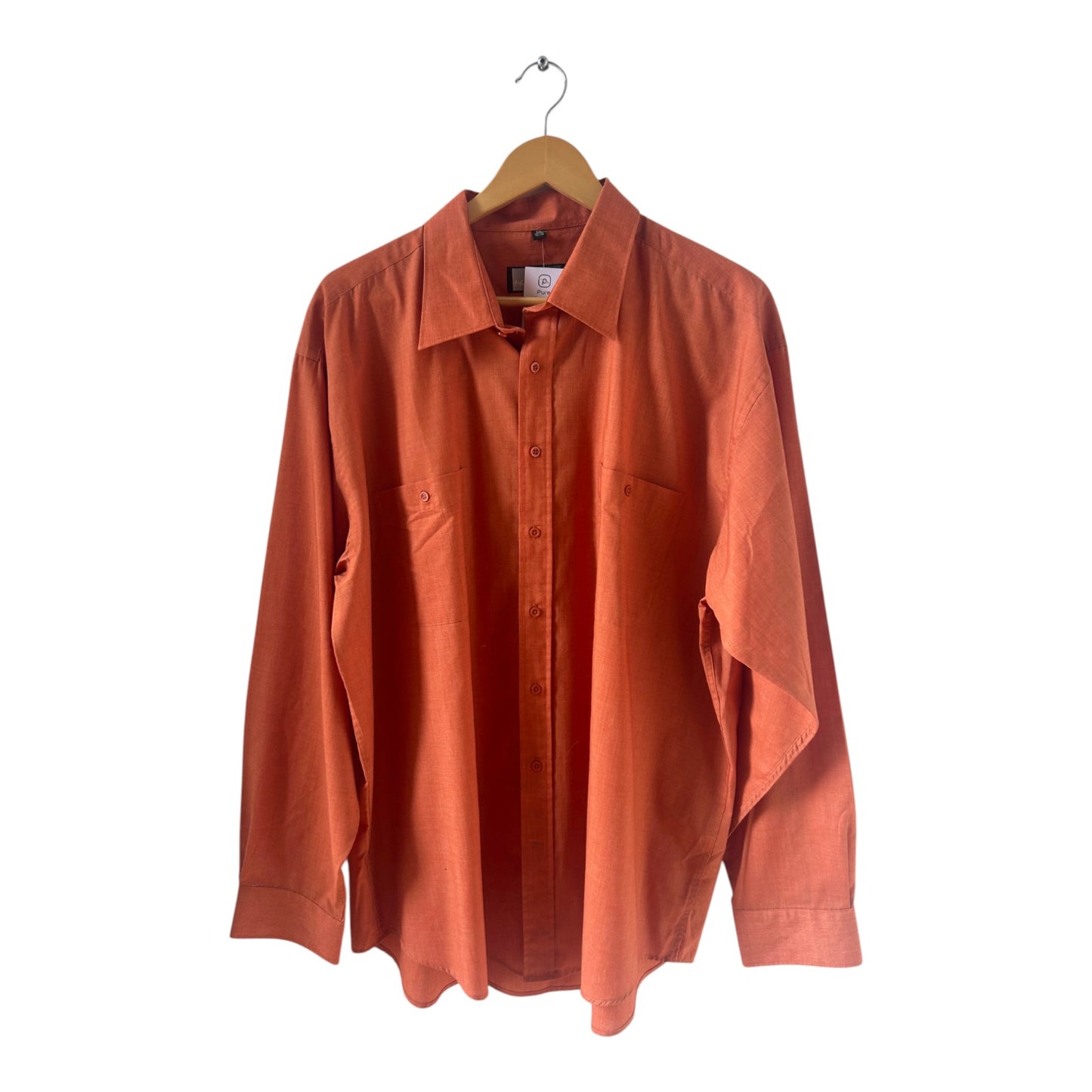 Henry Hemd Herrenhemd XXL Orangebraun Langarm Freizeit Business Shirt Vintage Retro