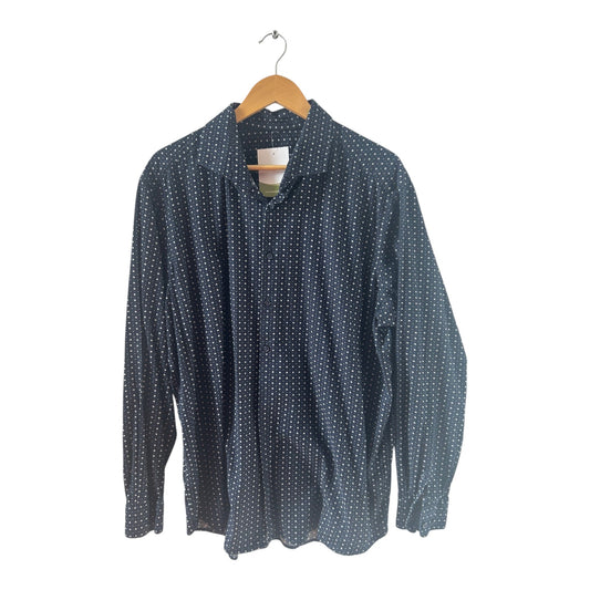 Hemd Herren XL Dunkelblau Punkte Muster Baumwolle Stretch Langarm Modern Top