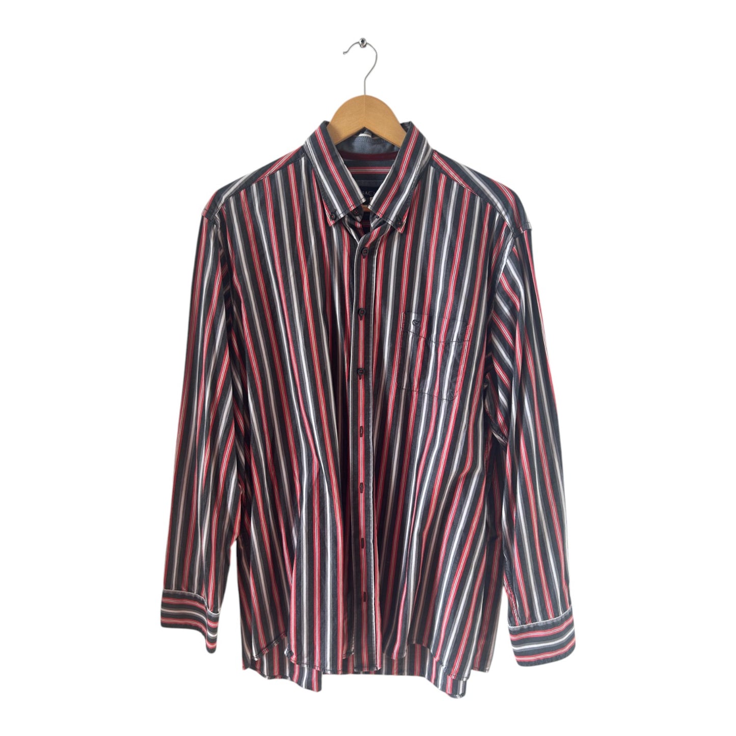 Casa Moda Hemd Herren XL Regular Fit Langarm Baumwolle Schwarz Rot Weiß Gestreift