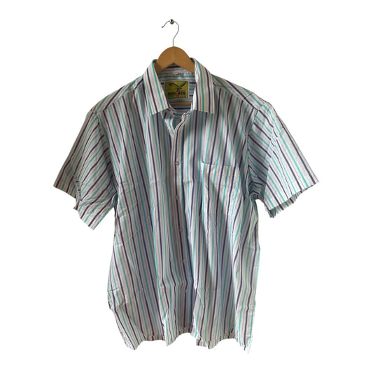 Vintage Moda Vario City Club Hemd Herren Gr 44 Kurzarm Gestreift Polyester Baumwolle