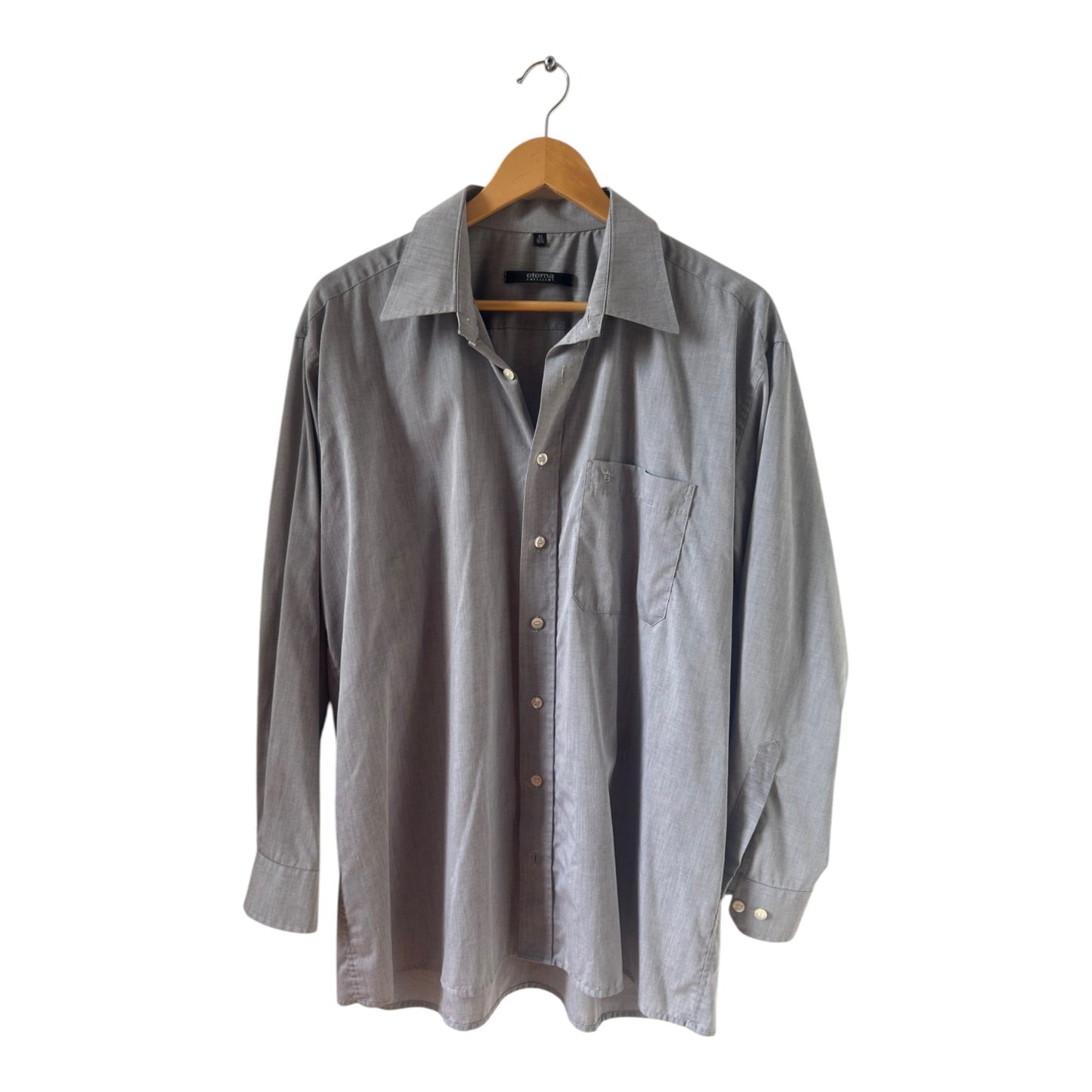 Eterna Excellent Hemd Herren Gr 42 Grau Baumwolle Langarm Business Freizeit Classic