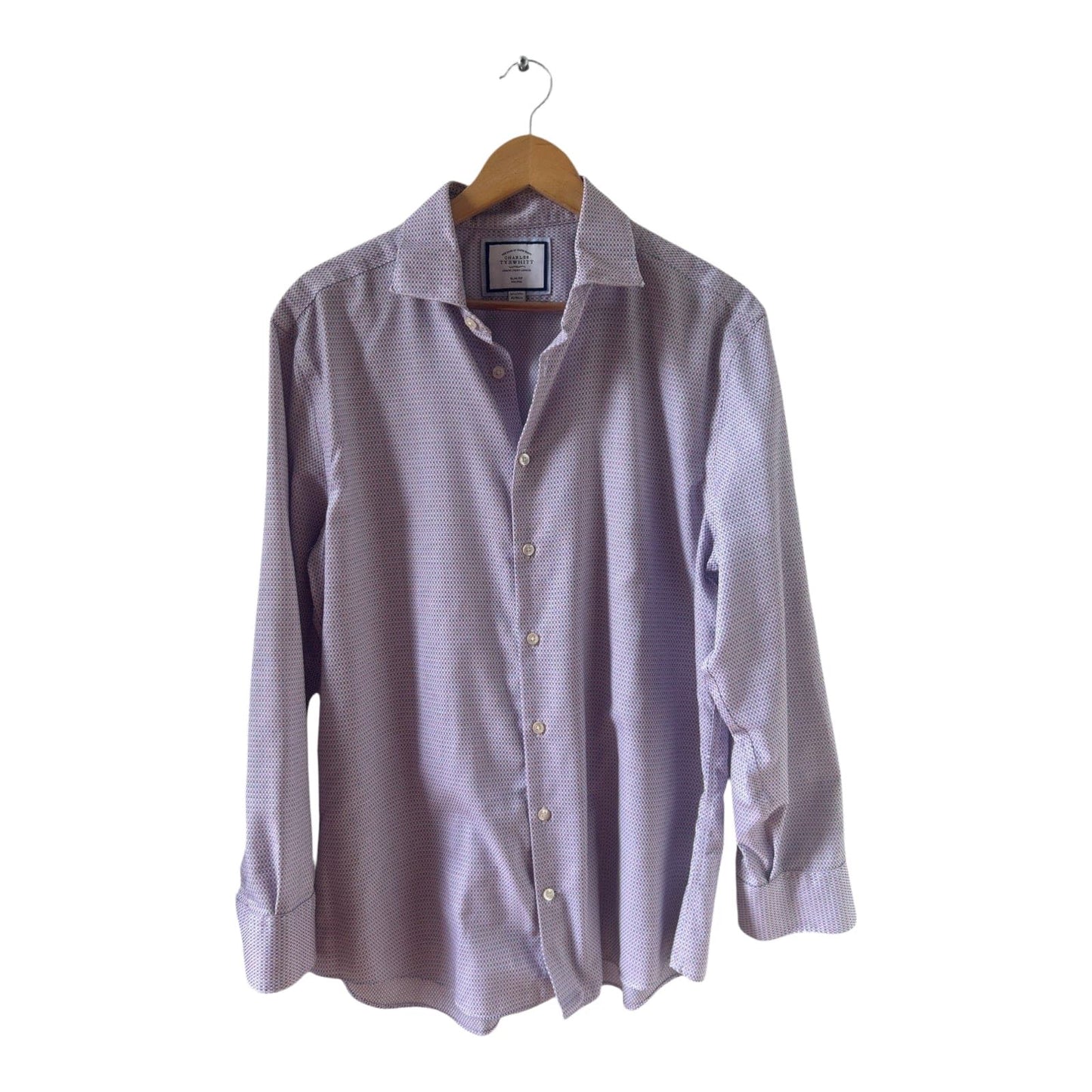 Charles Tyrwhitt Hemd Herren L Non Iron Regular Fit Baumwolle Weiß Blau Rosa