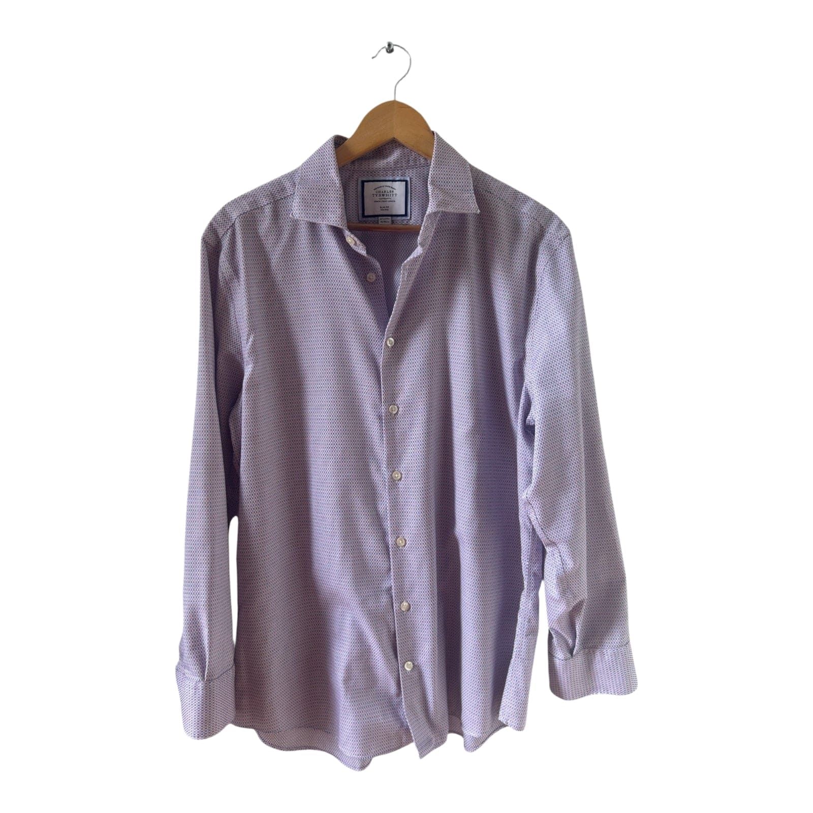 Charles Tyrwhitt Hemd Herren L Non Iron Regular Fit Baumwolle Weiß Blau Rosa