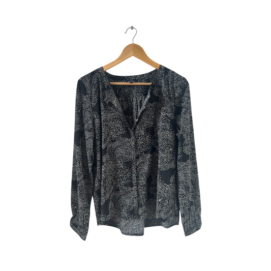 Daniel Hechter Bluse Damen Gr 40 Schwarz Weiß Viskose Langarm Business Elegant