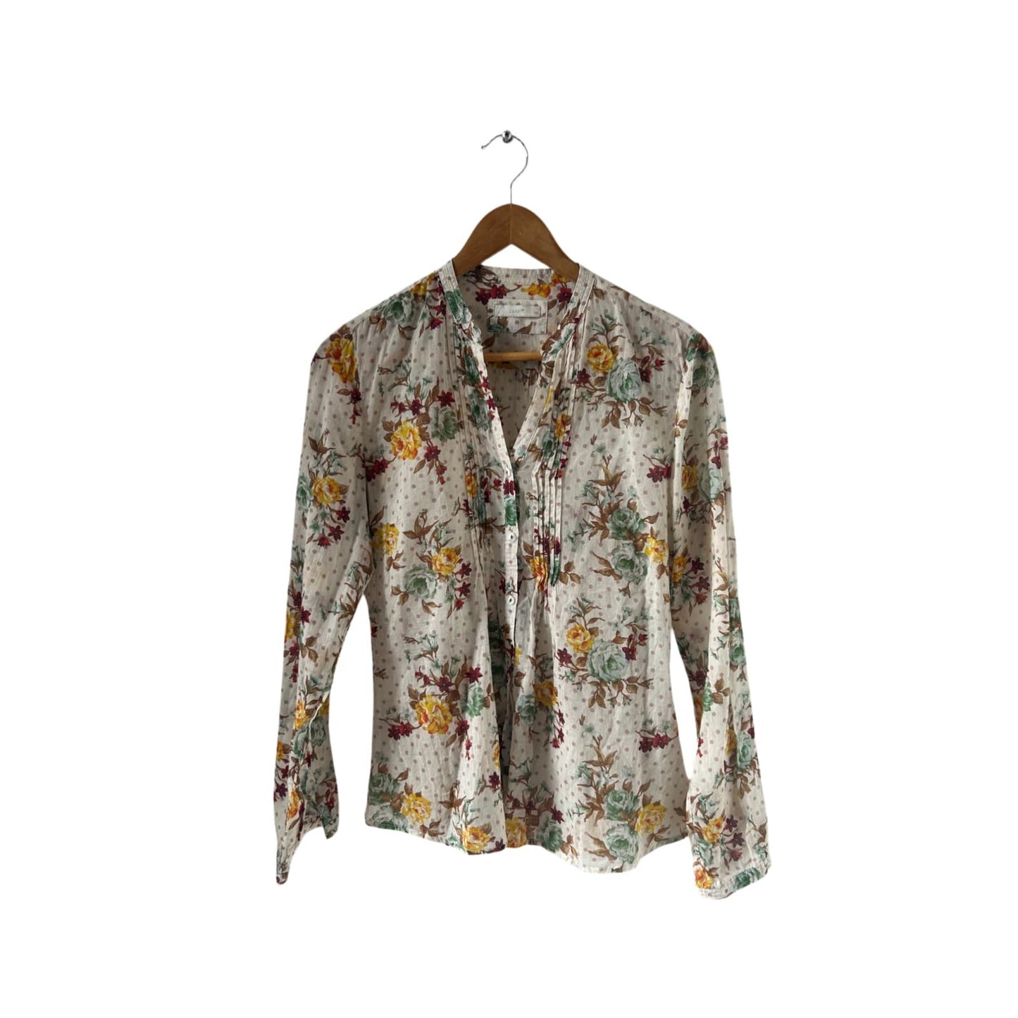 Jake*s Bluse Damen Gr 38 Blumen Langarm Baumwolle Weiß Bunt Romantisch Transparent