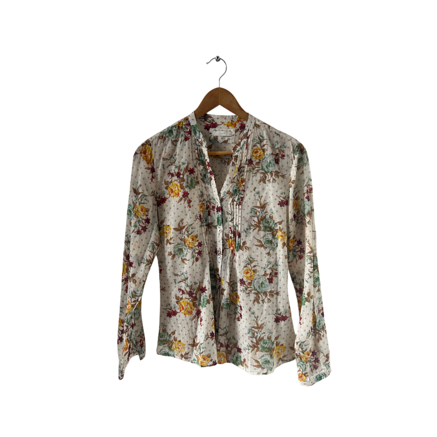 Jake*s Bluse Damen Gr 38 Blumen Langarm Baumwolle Weiß Bunt Romantisch Transparent