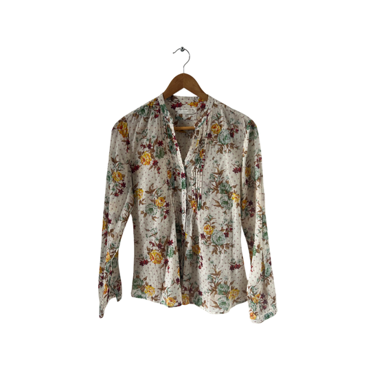 Jake*s Bluse Damen Gr 38 Blumen Langarm Baumwolle Weiß Bunt Romantisch Transparent