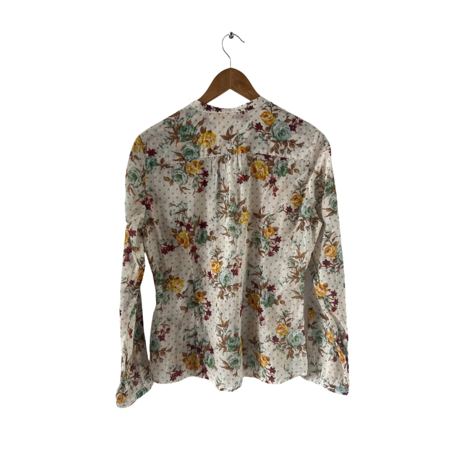 Jake*s Bluse Damen Gr 38 Blumen Langarm Baumwolle Weiß Bunt Romantisch Transparent
