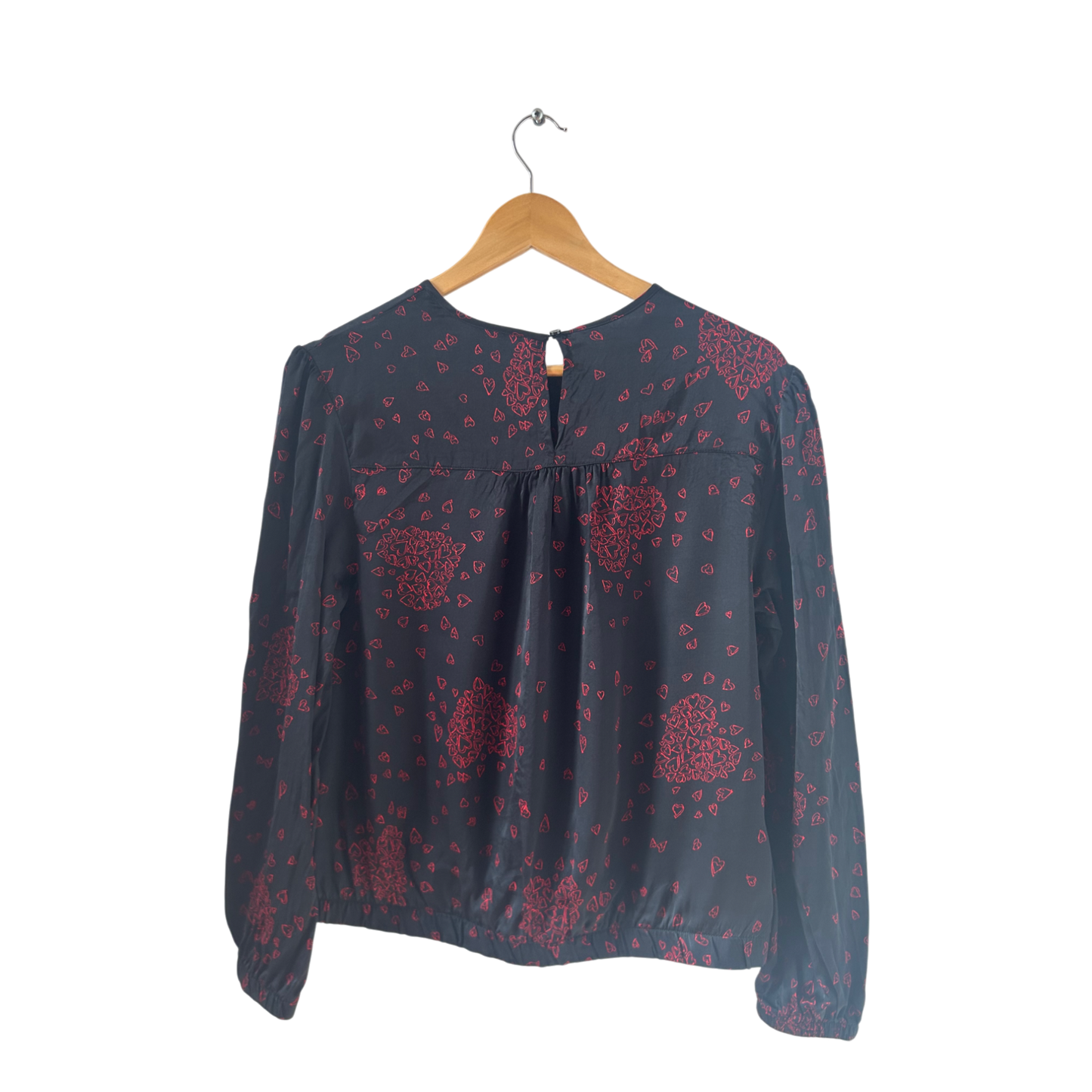 Yessica Bluse Damen Gr 38 Schwarz Rot Herzen Langarm Viskose Gummizug Elegant