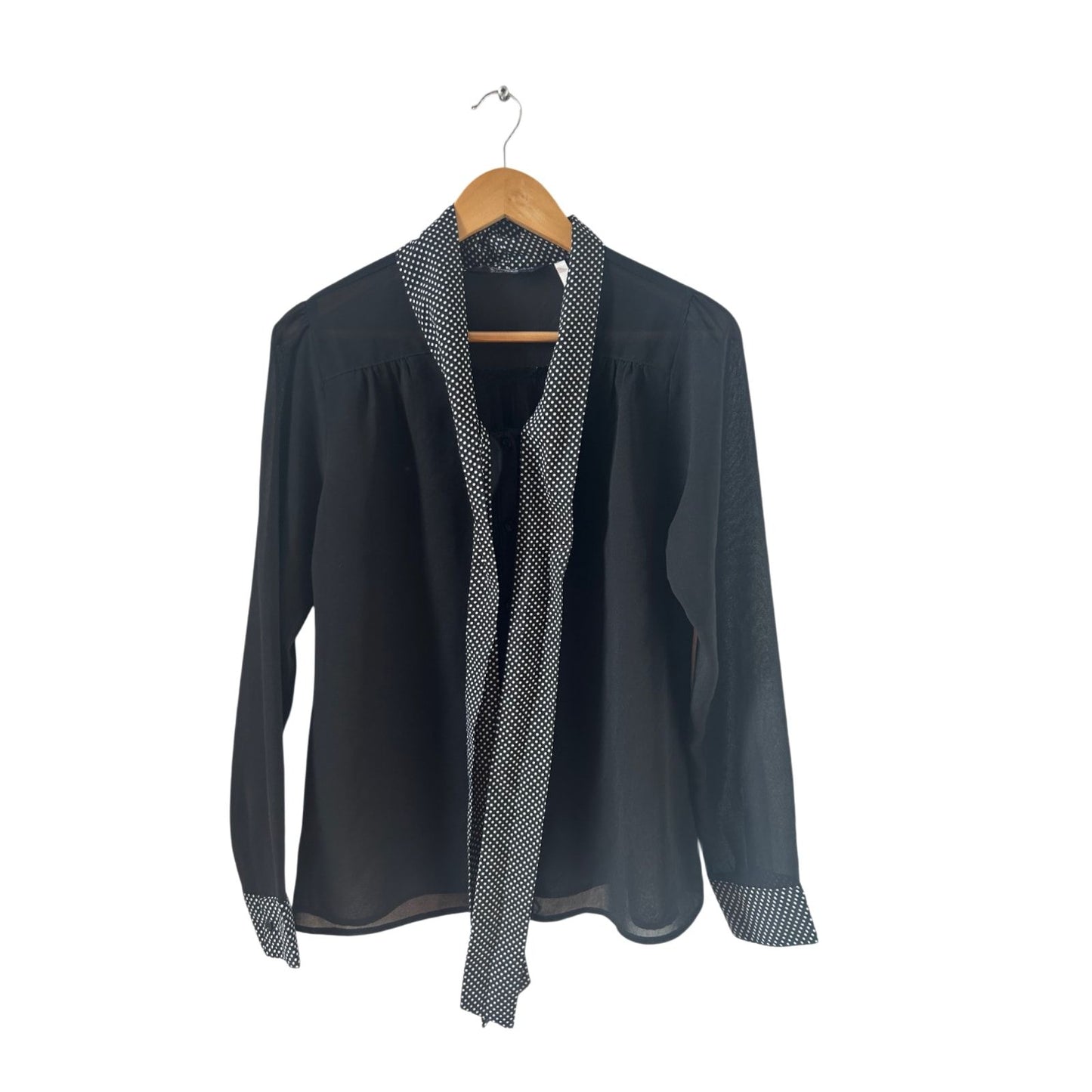 Multiblu Bluse Damen Gr 38 Schwarz Langarm Schluppe Tupfen Elegant Transparent Büro