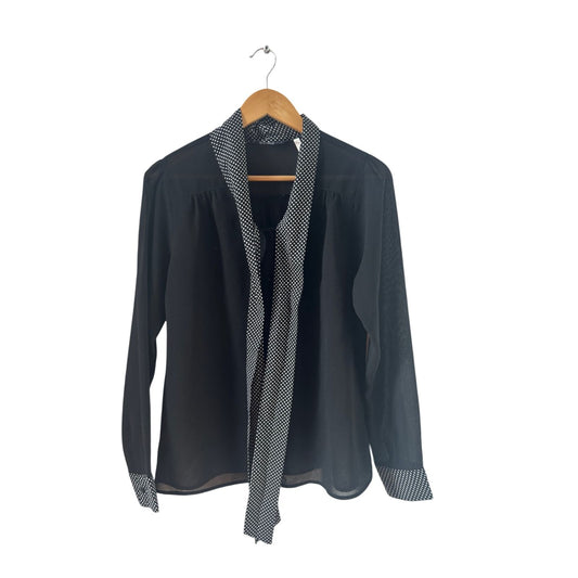 Multiblu Bluse Damen Gr 38 Schwarz Langarm Schluppe Tupfen Elegant Transparent Büro